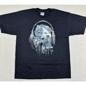 Vtg Gildan Shirt Men XL Black Native American Art Tribal D Tsosie Design Tee 90s